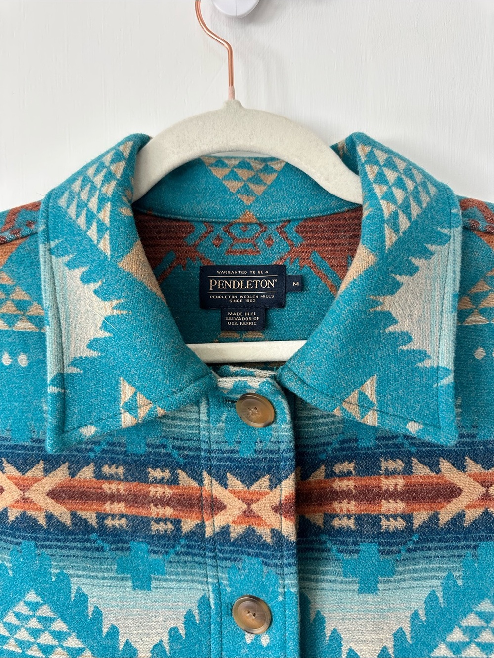NWOT Pendleton Blue Turquoise and Brown Lowell 100% Wool Boxy Jacket Size M - Picture 5 of 8